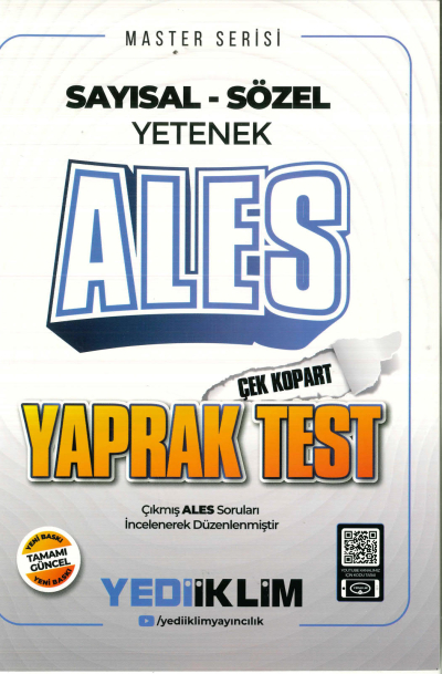 2025 Master Serisi ALES Sayısal-Sözel Yetenek Çek Kopart Yaprak Test Yediiklim Yayınları Limon Fotokopi