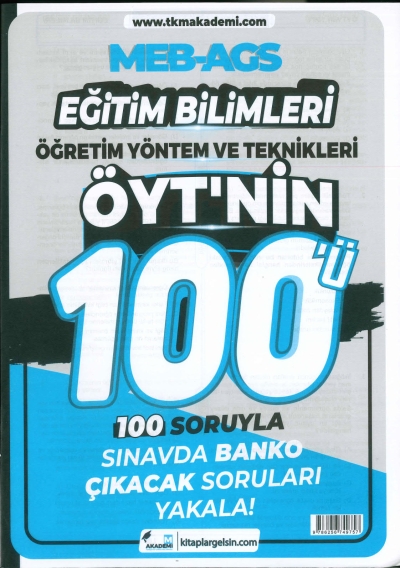 MEB-AGS Eğitim Bilimleri Öğretim Yöntem ve Teknikleri ÖYT'nin 100ü Soru Bankası TKM Akademi Limon Fotokopi