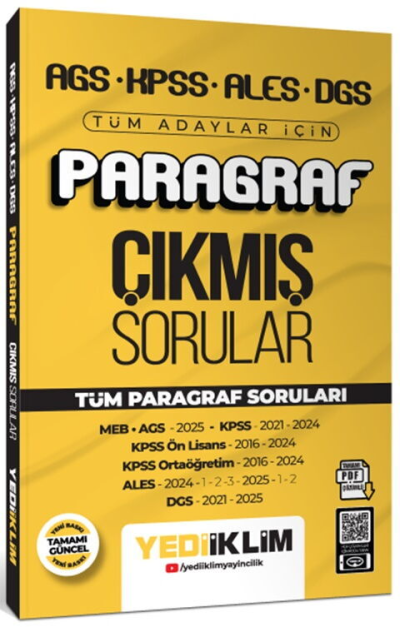 AGS KPSS ALES DGS Tüm Adaylar İçin Paragraf Tamamı PDF Çözümlü Tüm Paragraf Soruları Çıkmış Sorular Yediiklim Yayınları Limon Fotokopi