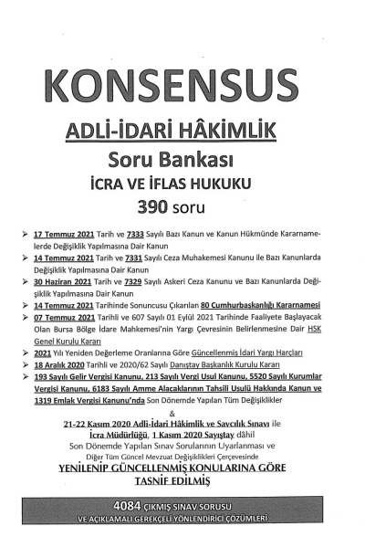 KONSENSUS ADLİ İDARİ HAKİMLİK SORU BANKASI İCRA VE İFLAS HUKUKU Limon Fotokopi