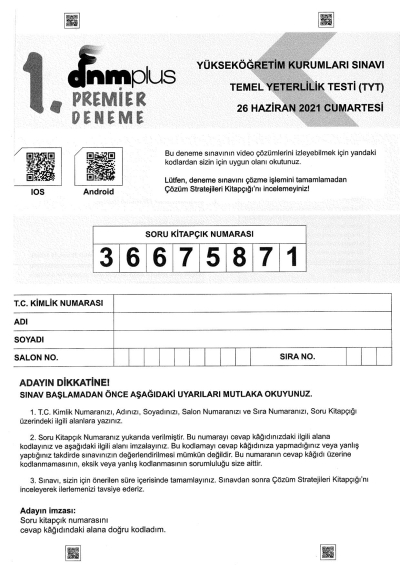 TYT Premier 5 Deneme Seti Limon Fotokopi