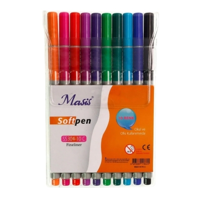 Masis Fineliner Softpen Kalem 10 Renk Pvc S5304-10c Limon Fotokopi