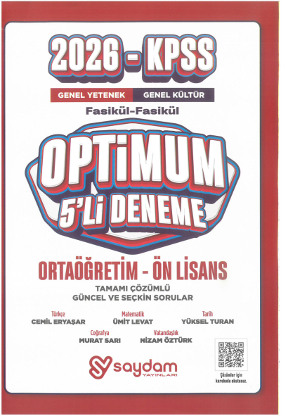 2026 KPSS Lise Ortaöğretim Ön Lisans Optimum 5 Deneme Fasikül Çözümlü Saydam Yayınları Limon Fotokopi
