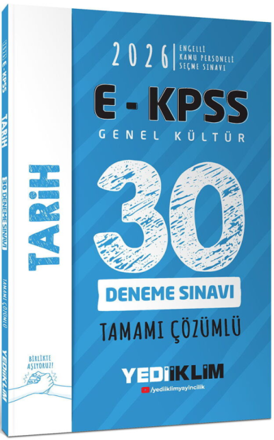 2026 E-KPSS Tüm Adaylar İçin Genel Kültür Tarih Tamamı Çözümlü 30 Deneme Sınavı Yediiklim Yayınları Limon Fotokopi