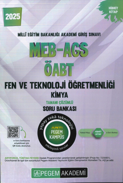 2025 MEB-AGS-ÖABT Fen ve Teknoloji Öğretmenliği Kimya Tamamı Çözümlü Soru Bankas Pegem Akademi Yayıncılık