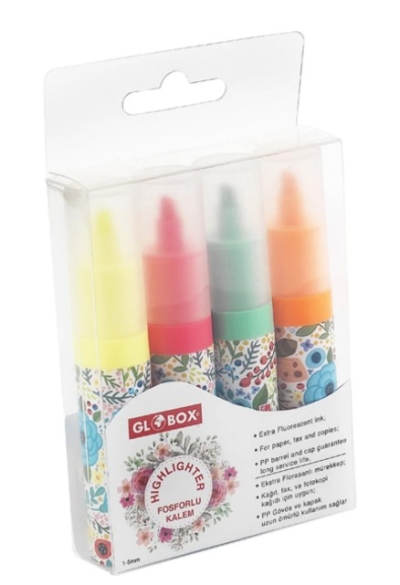 Globox Fosforlu Kalem Baskılı 4 Lü Set Limon Fotokopi