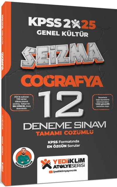2025 KPSS Coğrafya Genel Kültür Atölye Serisi Seizma Tamamı Çözümlü 12 Deneme Sınavı Yediiklim Yayınları Limon Fotokopi