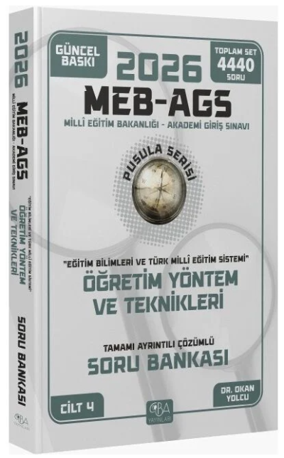 2026 MEB-AGS Eğitim Bilimleri Öğretim Yöntem ve Teknikleri Soru Bankası Çözümlü Pusula Serisi CBA Yayınları Limon Fotokopi