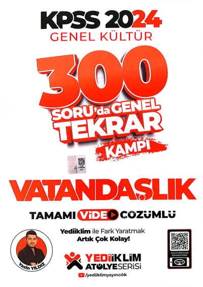 2024 KPSS Genel Kültür Vatandaşlık 300 Soruda Tamamı Video Çözümlü Genel Tekrar Kampı Yediiklim Yayınları Limon Fotokopi