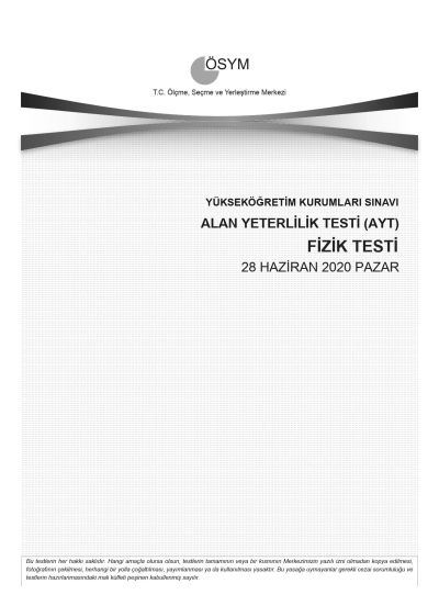 FİZİK SON 11 YIL ÇIKMIŞ SORULAR (AYT) (2020 DAHİL) Limon Fotokopi
