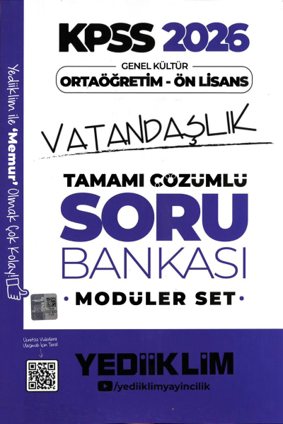 2026 KPSS Lise Ortaöğretim Ön Lisans Soru Bankası Çözümlü Modüler VATANDAŞLIK Yediiklim Yayınları Limon Fotokopi