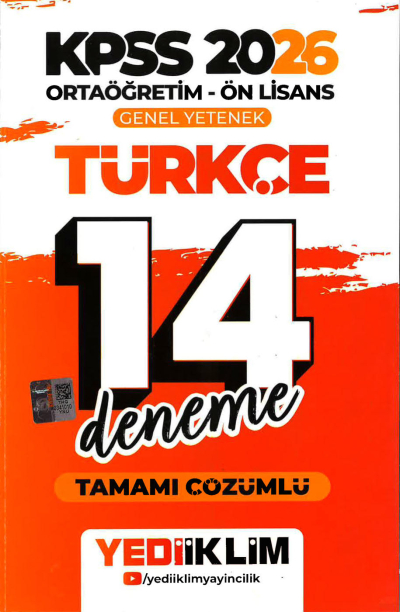 2026 KPSS Ortaöğretim Ön Lisans Genel Yetenek Türkçe Tamamı Çözümlü 14 Deneme Yediiklim Yayınları Limon Fotokopi