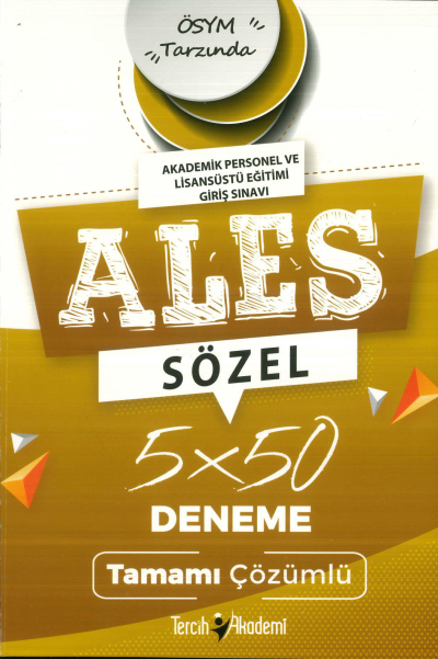 ALES Sözel 5 x 50 Tamamı Çözümlü Deneme Sınavı Tercih Akademi Limon Fotokopi