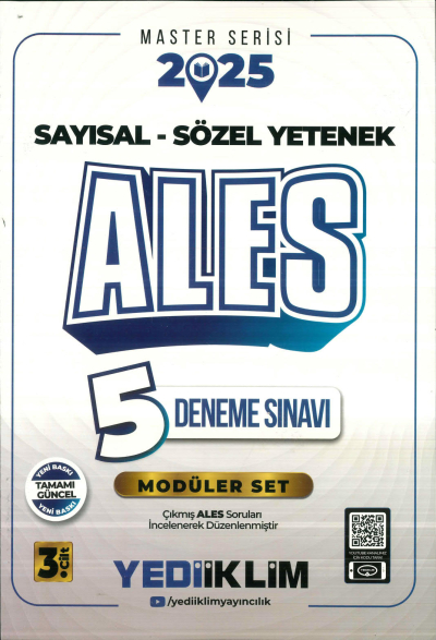 2025 ALES Sayısal-Sözel Yetenek 5 Deneme Sınavı Yediiklim Yayınları Limon Fotokopi