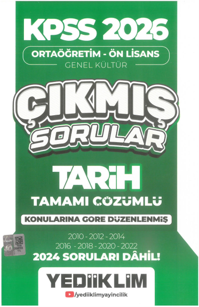 2026 KPSS Ortaöğretim-Önlisans Tarih Konularına Göre Çıkmış Sorular(2024 soruları dahil) Yediiklim Yayınları Limon Fotokopi