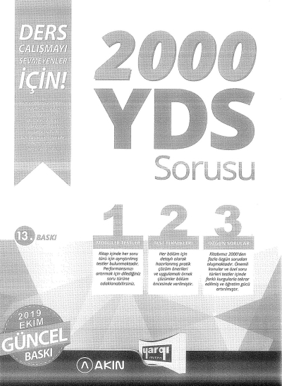 2000 YDS SORUSU 2019 EKİM GÜNCEL BASKI (AKIN DİL YARGI YAYINLARI ORTAK BASIM) Limon Fotokopi