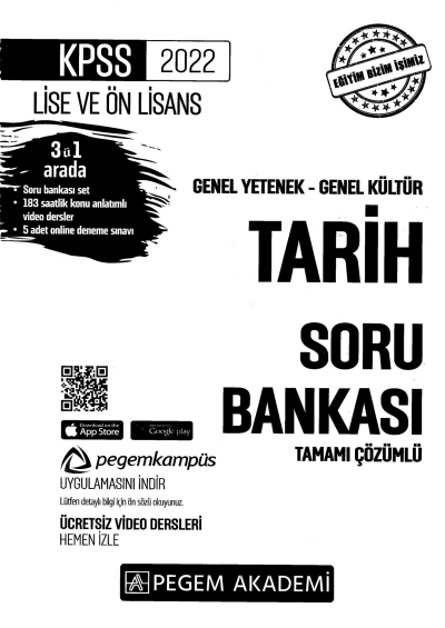 2022 KPSS LİSE VE ÖNLİSANS TARİH SORU BANKASI Limon Fotokopi