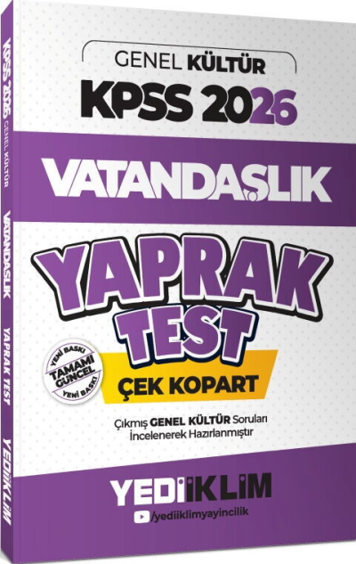 2026 KPSS Genel Yetenek Vatandaşlık Çek Kopart Yaprak Test Yediiklim Yayınları