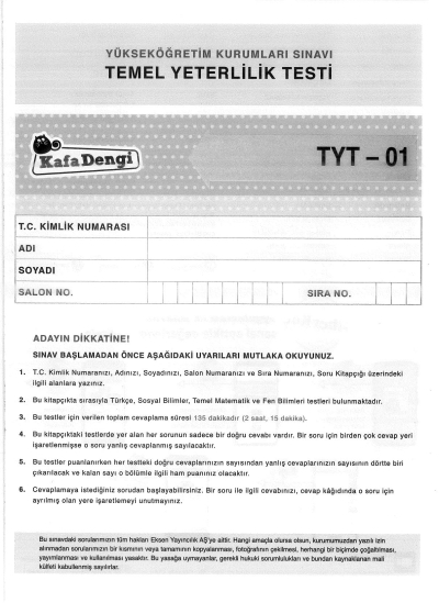 TYT 5 Lİ DENEME Limon Fotokopi