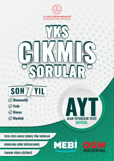 AYT Sayısal (Mat-Fizik-Kimya-Biyoloji) Çıkmış Sorular 2018-2024 Mebi Limon Fotokopi